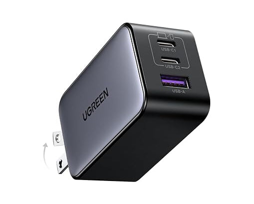 UGREEN Nexode 65W GaN USB C Wall Charger, 3-Port Compact Foldable Fast Charger Power Adapter for iPhone 17/16/15 Series, Galaxy S25/S24, Pixel 10/9, MacBook Pro/Air, Dell XPS, iPad Pro (Black)