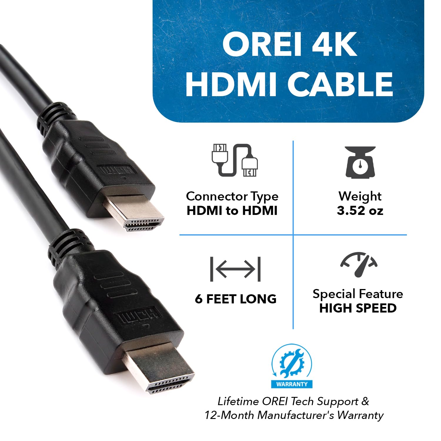 OREI Ultra High Speed 4kHDMI Cable 6ft – High-Speed 10.2Gbps, 3D, ARC, Ethernet – Premium 6ft HDMI Cable for TVs, Monitors, Home Theater & Gaming (10 Pack)