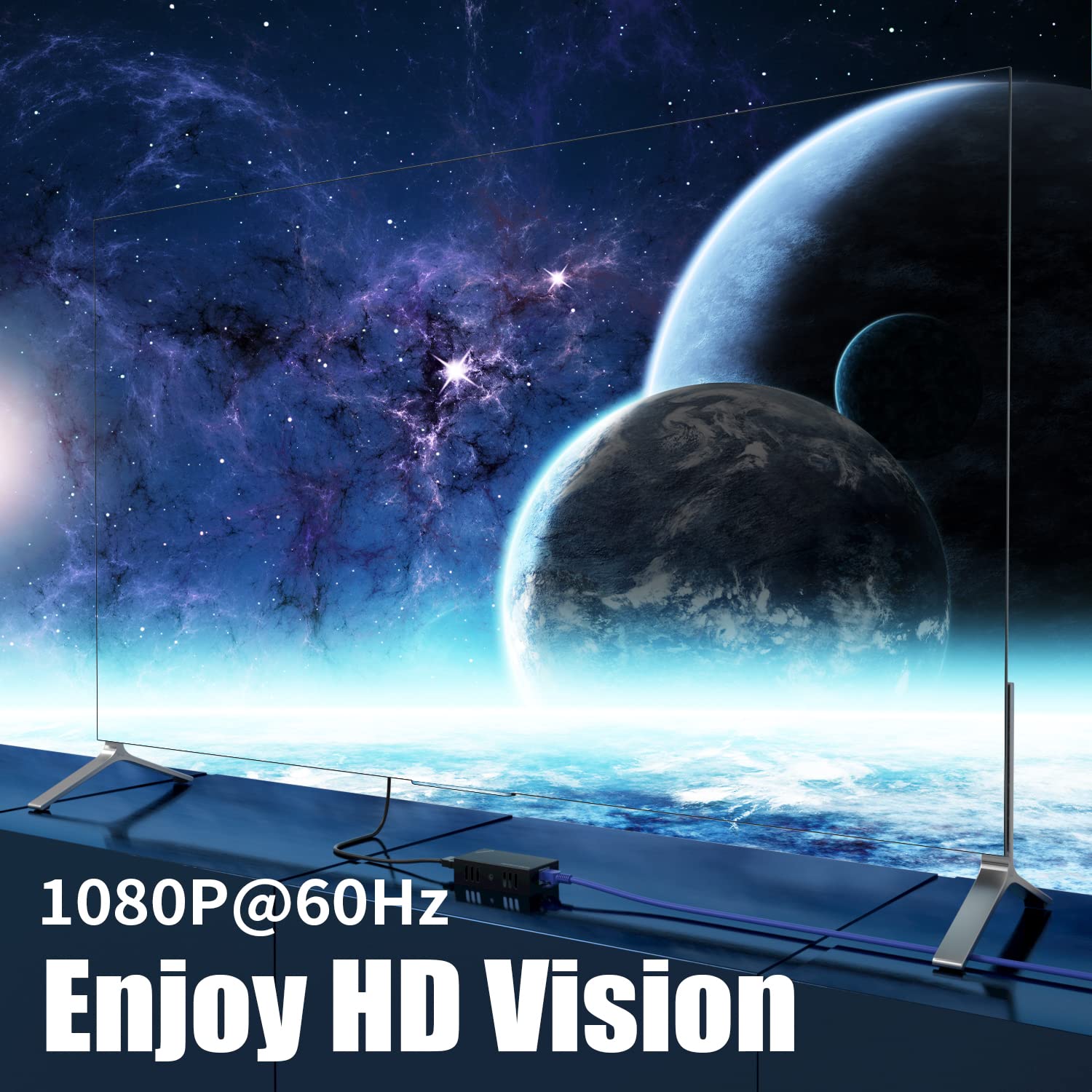 HDMI Extender Splitter 1x7 1080P@60Hz Over Cat 5E/6/7 Ethernet Cable 50m (164ft) Support HDMI loopout EDID Copy POC Function (1 in 7 Out), Monitor