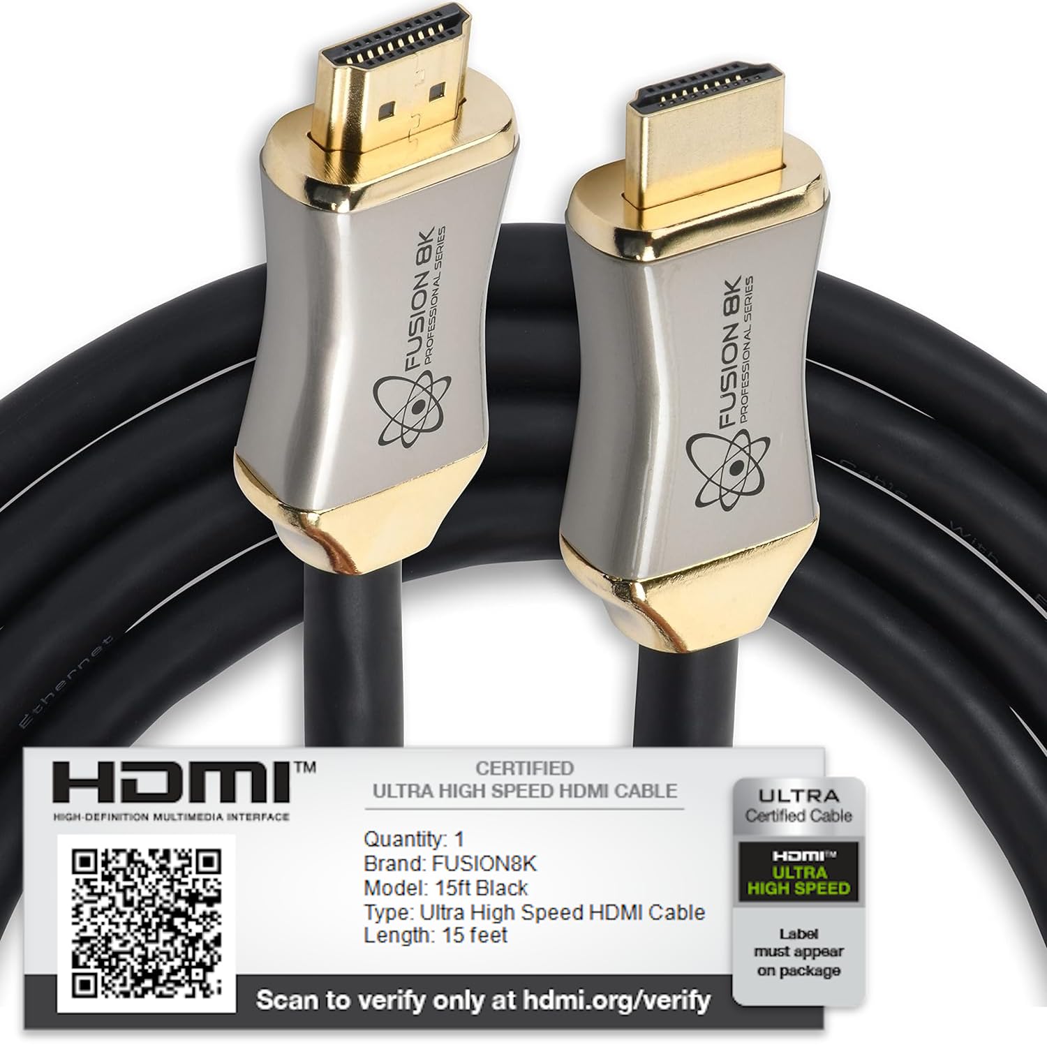 HDMI 2.1 Certified Cable Supports 10K 8K @60Hz and 4K @120Hz Compatible with All TVs, BluRay, Xbox Series X, PS5 (15 Feet)