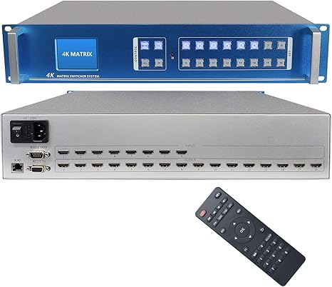 ICUIXIAN 8x16 HDMI Matrix Switch & Splitter 4K30Hz Rack HDMI Matrix 8x16 Support Web GUI, LAN Port, RS232 Control, HDMI2.0, HDCP, EDID, TCP, Backlit keying, LED Liquid Crystal Display Screen Display